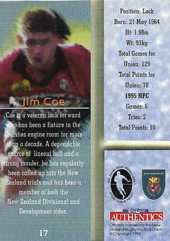 1996 Card Crazy Authentics NPC Rugby Union Superstars #17 Jim Coe Back
